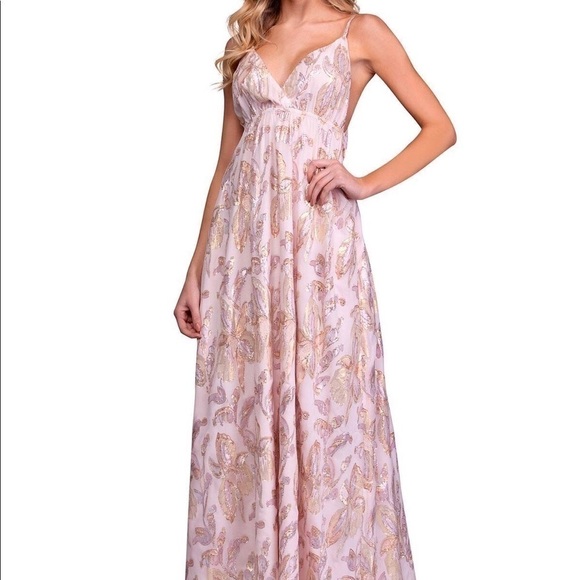 NWT A LAPLAGE EMBROIDERED SILK METALLIC MAXI DRESS - Picture 3 of 10